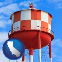 california map icon and a water storage tower