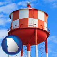 georgia map icon and a water storage tower