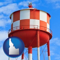 idaho map icon and a water storage tower