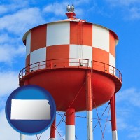 kansas map icon and a water storage tower