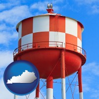 kentucky map icon and a water storage tower