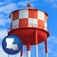 louisiana map icon and a water storage tower