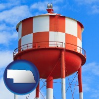 nebraska map icon and a water storage tower