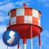 new-jersey map icon and a water storage tower