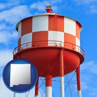 new-mexico map icon and a water storage tower