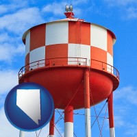nevada map icon and a water storage tower