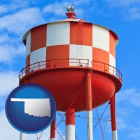 oklahoma map icon and a water storage tower