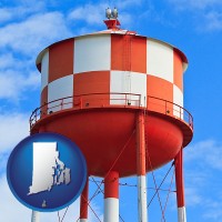 rhode-island map icon and a water storage tower