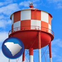 south-carolina map icon and a water storage tower