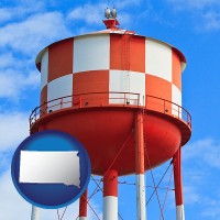 south-dakota map icon and a water storage tower