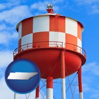 tennessee map icon and a water storage tower