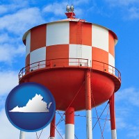 virginia map icon and a water storage tower