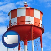 washington map icon and a water storage tower