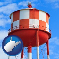 west-virginia map icon and a water storage tower