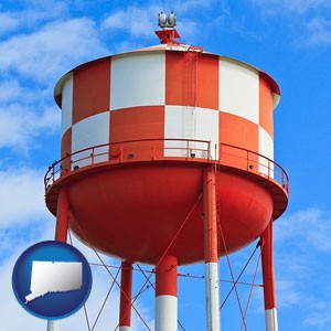 a water storage tower - with Connecticut icon