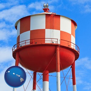 a water storage tower - with Hawaii icon