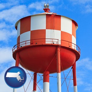 a water storage tower - with Massachusetts icon