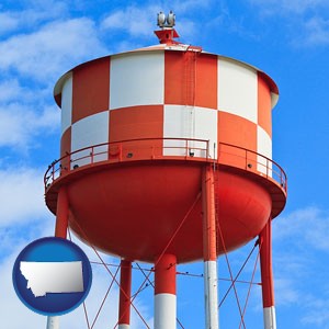 a water storage tower - with Montana icon