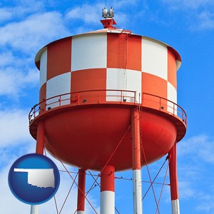 a water storage tower - with Oklahoma icon