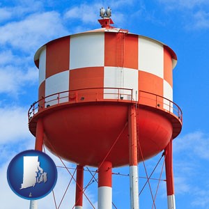 a water storage tower - with Rhode Island icon