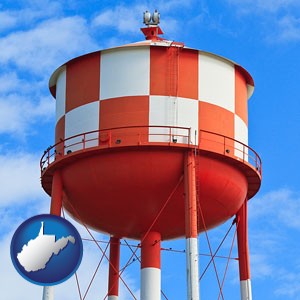 a water storage tower - with West Virginia icon