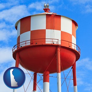 a water storage tower - with Delaware icon